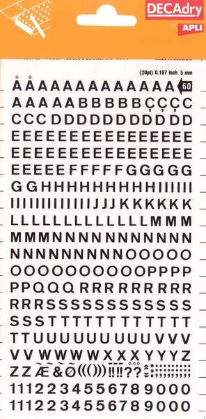 Apli Letras y Numeros Transferibles - 5mm - 339 Caracteres - Negros - Prinkweb