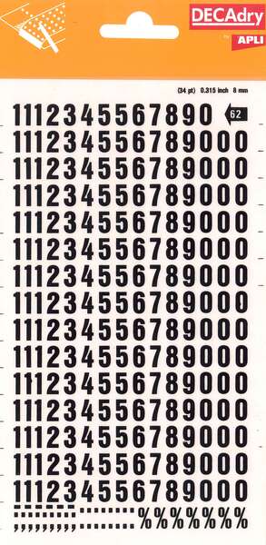 Apli Numeros Transferibles - 8mm - Faciles de Aplicar - Resistentes al Agua - Negros