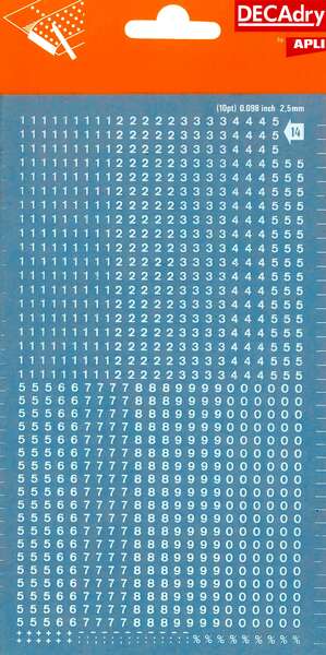 Apli Numeros Transferibles - 2.5mm - Facil Aplicacion - Resistentes al Agua - Blancos - 952 Caracteres - Prinkweb