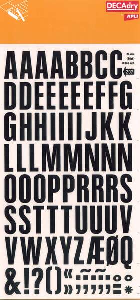 Apli Letras Transferibles Super Negras 24mm - 86 Caracteres - Facil Aplicacion - Gran Calidad - Resistente al Agua - Negro - Prinkweb