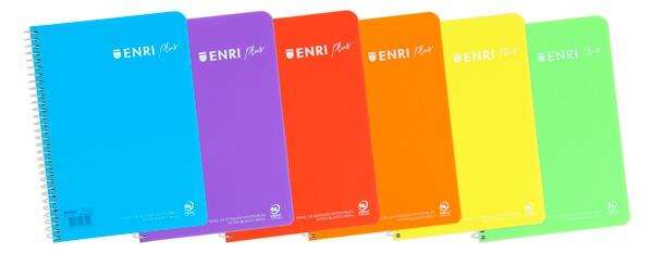 Enri Plus Cuaderno Espiral Formato Cuarto Pautado 3.5 con Margen - 80 Hojas 90gr - Cubierta de Plastico - Colores Surtidos - Cantidad: 5 - Prinkweb