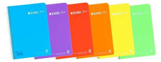 Enri Plus Cuaderno Espiral Formato Cuarto Pautado 3.5 con Margen - 80 Hojas 90gr - Cubierta de Plastico - Colores Surtidos - Cantidad: 5 - Prinkweb