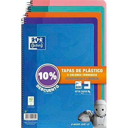 Oxford Classic Pack 5 unidades Cuadernos Espiral Formato Folio Cuadriculado 4x4mm - 80 Hojas - Tapa de Plastico - Colores Tendencia Surtidos - Prinkweb