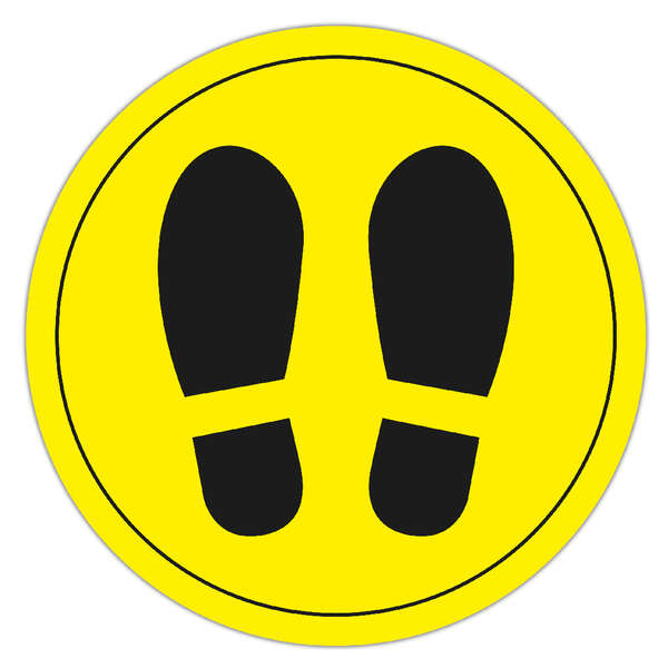 Apli Circulo Señalizacion Adhesivo Ilustracion Zapatos Ø30mm - Acabado Mate - Adhesivo Solvente Alta Resistencia - Color Amarillo/Negro - Film PVC 100 Micras con Imprimacion - Prinkweb
