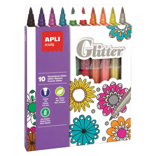 Feutres à paillettes Apli Kids - Ø 12 x 137 mm - Corps cylindrique et pointe ronde verrouillée de Ø 3,8 mm