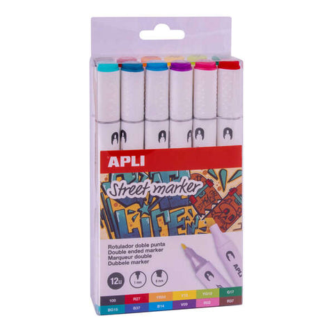 Apli Street Marker Dual Tip Markers - 1mm Round Tip and 6mm Chisel Tip - Ba Ink