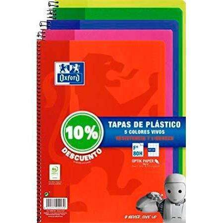 Oxford Classic Pack 5 unidades Cuadernos Espiral Formato Folio Cuadriculado 4x4mm - 80 Hojas - Tapa de Plastico - Colores Vivos Surtidos - Prinkweb
