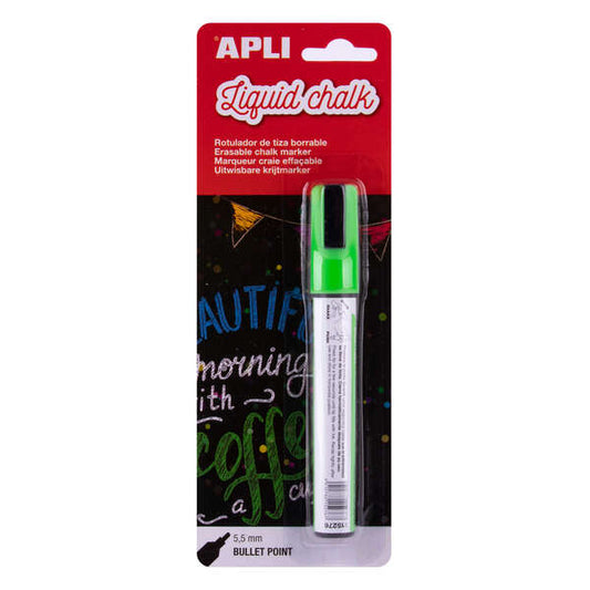 Marcador de giz líquido verde Apli - Ponta redonda de 5,5 mm - Fácil de apagar com um pano húmido - Se