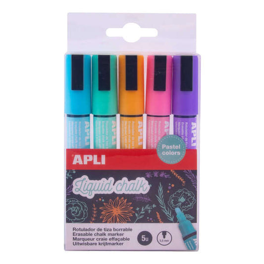 Marqueurs à craie liquide Apli - Pointe ronde de 5,5 mm - Couleurs pastel naturelles - Idéaux pour les tableaux noirs