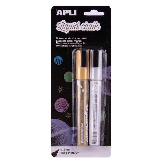 Marqueur à craie liquide métallique Apli - Pointe ronde de 5,5 mm - Idéal pour les tableaux noirs, le plastique,