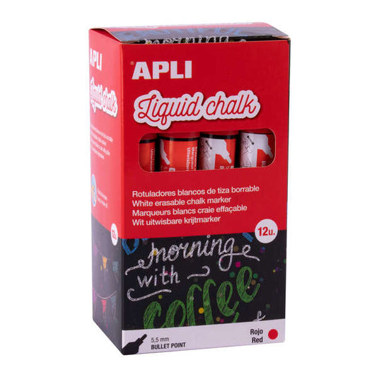 Marqueur à craie liquide Apli rouge - Pointe ronde - Idéal pour tableaux noirs, plastique, fenêtres et céramique