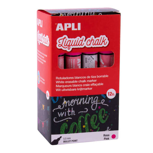 Marqueur à craie liquide Apli rose - Pointe ronde - Idéal pour tableaux noirs, plastique, fenêtres et céramique