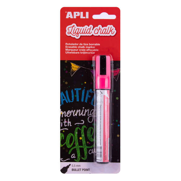 Marcador de giz líquido rosa Apli - Ponta redonda de 5,5 mm - Ideal para quadros negros, plástico e janelas.