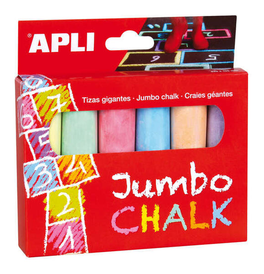 Craies rondes jumbo de couleurs assorties Apli - Dimensions Ø 25 x 105 mm - Fabriquées avec du sulfate de calcium