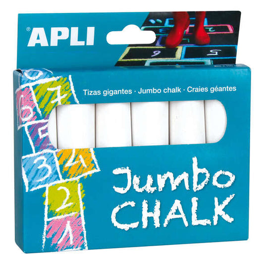 Embalagem de 6 giz redondo jumbo Apli - Tamanho Ø 25 x 105 mm - Sulfato de cálcio com baixo resíduo - Adequado para