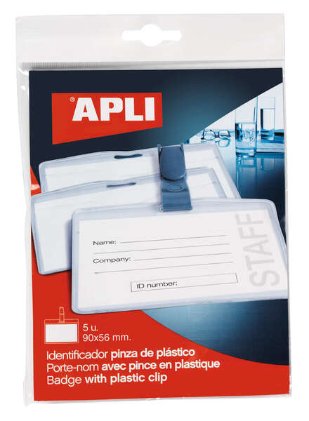 Apli Identificador con Pinza de Plastico para Tarjetas de Visita - Tamaño 90 x 56mm - Ideal para Ferias y Convenciones - Uso en Hospitales, Seguridad y Supermercados - Prinkweb