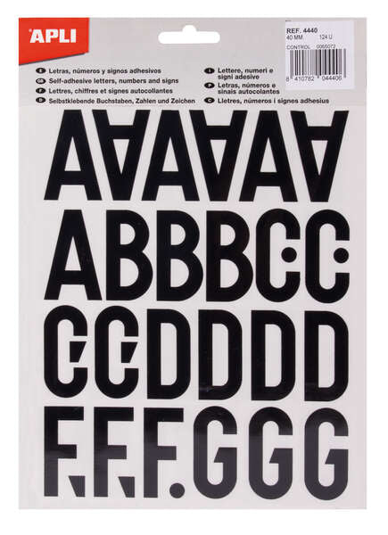Lettres adhésives majuscules Apli - Hauteur 40 mm - Lot de 5 feuilles - Noir - Identification et signalétique faciles 