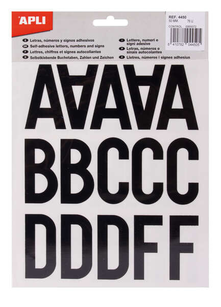 Lettres adhésives majuscules Apli - Hauteur 50 mm - Lot de 5 feuilles - Noir - Identification et signalétique faciles 