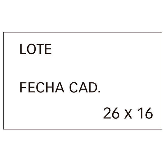 Apli Pack de 6 Rollos x 1.000 Etiquetas Blancas Removibles 26x16mm para Etiquetadoras de Precios de 2 Lineas - Preimpresas con "Lote" y "Fecha Cad" - Compatibles con Modelos 101419 y 102365 - Prinkweb
