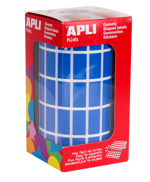 Autocollants rectangulaires bleus Apli - 20 x 10 mm - 59 feuilles prédécoupées - 3 540 unités par rouleau - Idéal pour les activités des enfants - Conforme aux normes EN-71 et FSC 