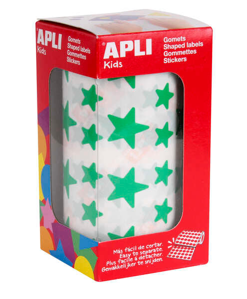 Autocolantes Apli Green Star - 12,5 mm e 19,5 mm - Autocolante permanente - 2360 autocolantes por rolo - Ideal para escolas e ateliers infantis 