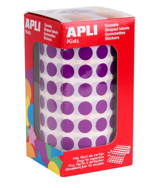 Autocolantes redondos roxos Apli Ø 10,5 mm - 59 folhas pré-cortadas - 5192 autocolantes por rolo - Ideal para escolas e ateliers infantis 