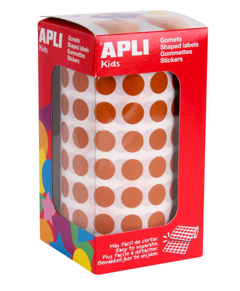 Autocollants ronds marron Apli Ø 10,5 mm - 59 feuilles prédécoupées - 5192 autocollants par rouleau - Idéal pour les écoles et les ateliers pour enfants - Adhésif permanent à base d'eau - Normes EN-71 et FSC 