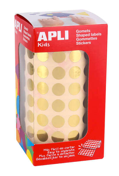 Autocollants ronds Apli Ø 10,5 mm, couleur or métallisé - 59 feuilles prédécoupées - 5192 autocollants par rouleau - Idéal pour les activités des enfants - Conforme aux normes de qualité et de sécurité 