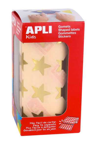 Autocolantes Estrelas Douradas Metálicas Apli - Tamanho 19,5 mm - Autocolante Permanente - 1416 Autocolantes por Rolo - Ideal para Atividades Criativas com Crianças 