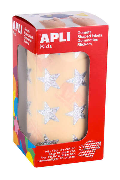 Autocollants étoiles holographiques Apli 19,5 mm - 1416 unités par rouleau - Idéal pour les activités des enfants - Conforme aux normes de qualité et de sécurité 
