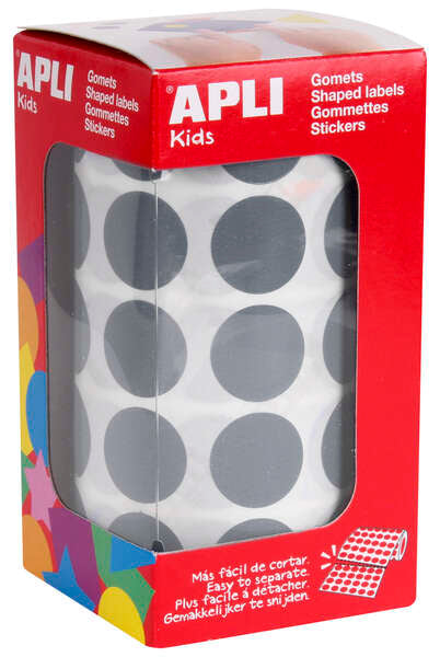 Apli Pack com 1770 autocolantes redondos de Ø 20 mm - 59 folhas pré-cortadas - Autocolante permanente - Ideal para pré-escolas e escolas - Cinza 