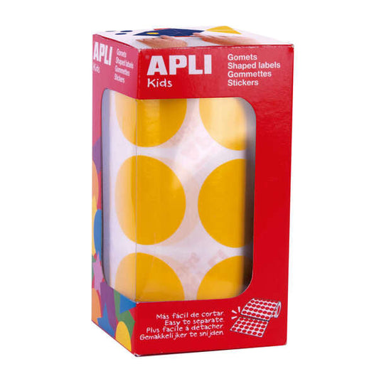 Embalagem de 708 autocolantes redondos Apli Ø 33mm - 59 folhas pré-cortadas - Autocolante permanente - Ideal para pré-escolas e escolas - Amarelo 