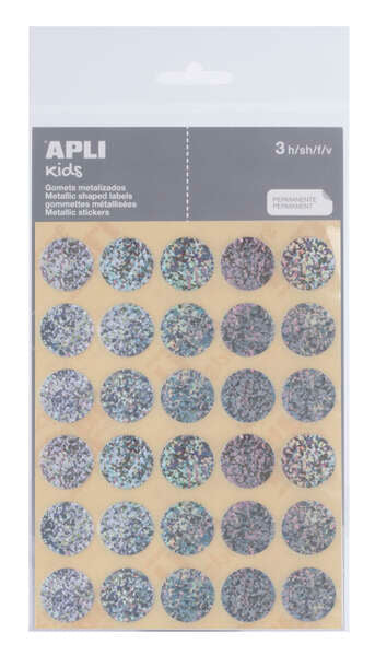 Lot de 90 autocollants ronds Apli Ø 20 mm - Adhésif permanent - Idéal pour les écoles maternelles et les collèges - Couleur argent 