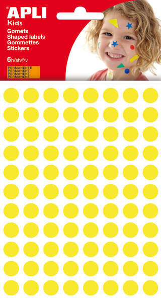 Embalagem de 528 autocolantes redondos Apli, diâmetro de 10,5 mm - Autocolante permanente - Ideal para creches e escolas - Amarelo 