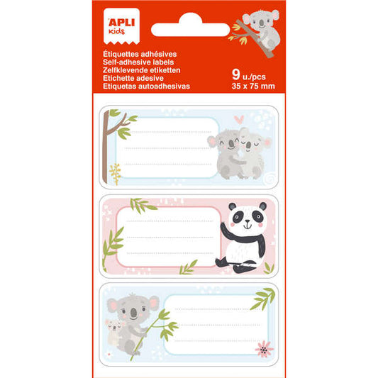 Apli Etiquetas Adhesivas Escolares Koala - Tamaño 81x36mm - 9 Etiquetas por Bolsa - Adhesivo Permanente de Alta Calidad - Color Blanco