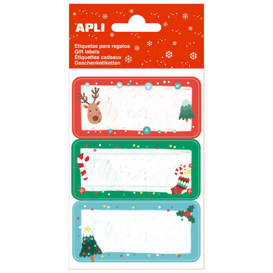 Apli Etiquetas Adhesivas Navideñas Muerdago - 9 Etiquetas Rectangulares con Cantos Redondeados - 3 Diseños Distintos - Adhesivo Permanente de Alta Calidad - Tematica Navideña - Color Rojo y Verde - Prinkweb