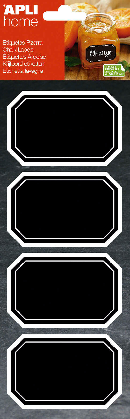 Apli Etiquetas Pizarra Octogonales 80x50 - Adhesivo Removible - 2 Hojas (8 Etiquetas) - Escritura con Tiza Liquida o Convencional - Borrado con Paño Humedo - Apta para Rotuladores Permanentes - Color Negro - Prinkweb