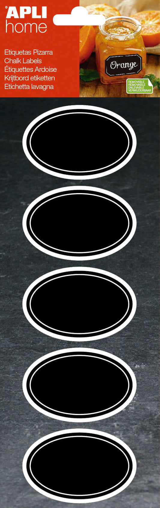 Apli Etiquetas Pizarra Ovaladas 65x41mm - Adhesivo Removible - 2 Hojas (10 Etiquetas) - Escritura con Tiza Liquida o Convencional - Borrado Facil - Ideal para Tarros, Macetas, Regalos - Color Negro - Prinkweb
