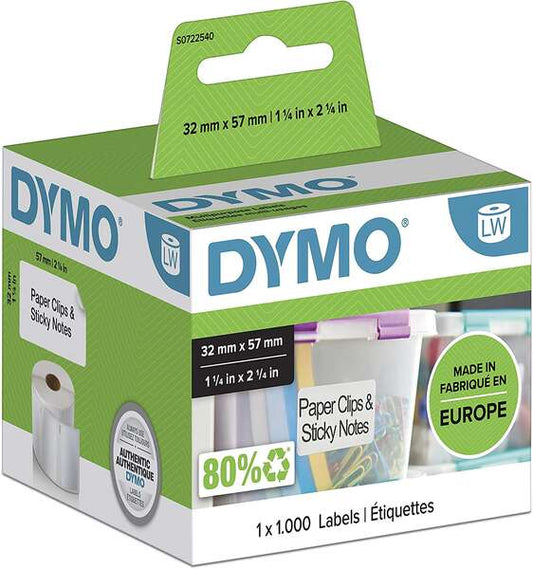 Dymo LW 11354 Etiquetas Originales Multiusos Autoadhesivas - 57x32mm - 1000 Unidades - S0722540 - Prinkweb