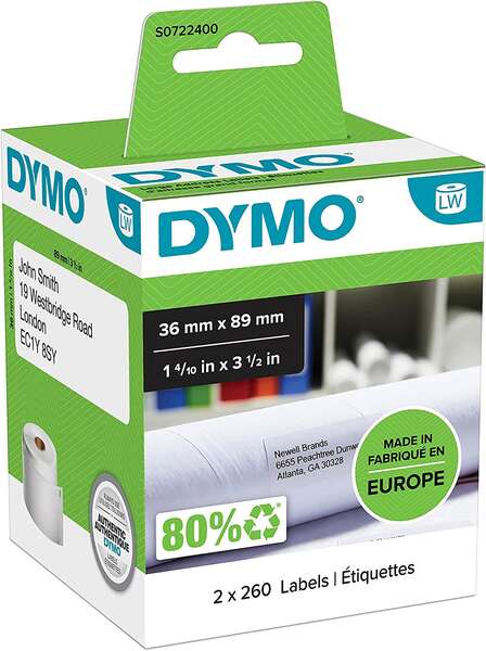 Dymo LW 99012 Etiquetas Originales de Direccion Grandes Autoadhesivas - 36x89mm - 520 Unidades - S0722400 - Prinkweb