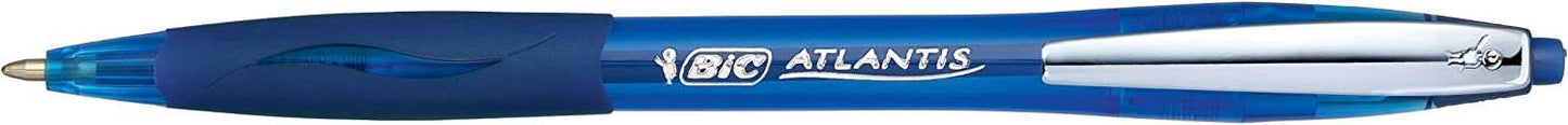 Caneta esferográfica retrátil Bic Atlantis Soft com clipe em metal - ponta de 1 mm - corpo transparente com detalhes em cinzento