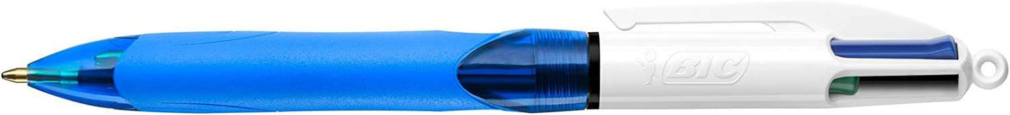 Caneta Esferográfica Retrátil Bic Grip 4 Cores com Punho - Ponta Média de 1mm - Espessura da Linha de 0,4mm - Tinta