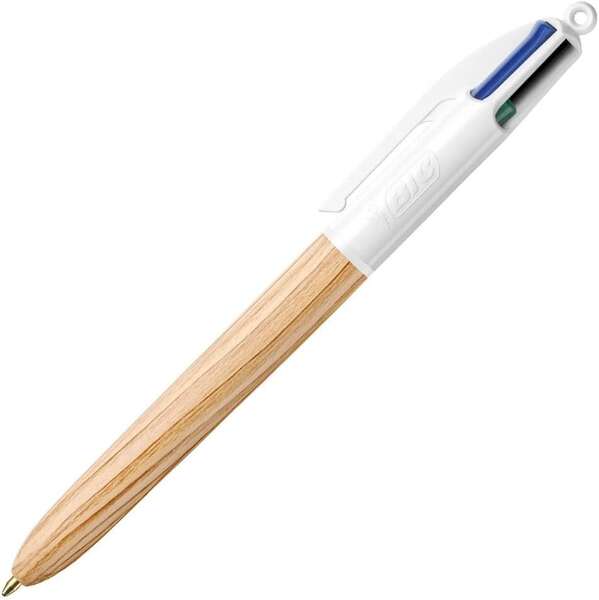 Caneta Esferográfica Retrátil Bic 4 Cores Estilo Madeira - Ponta Média de 1,0 mm - Tinta à Base de Óleo