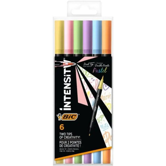 Bic Intensity Dual Tip Pastel Rotuladores Doble Punta - Punta de Pincel + Punta Fina - Tin
