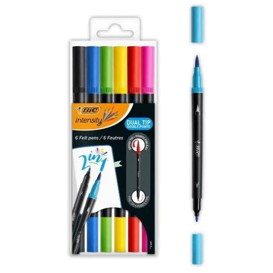 Bic Intensity Dual Tip Rotuladores Doble Punta - Punta de Pincel + Punta Fina - Tinta con