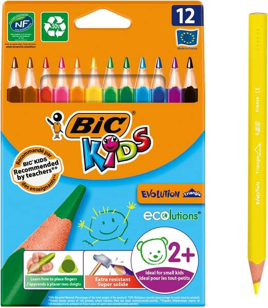Bic Kids Evolution Triangle Lapices de Colores Triangulares - Punta Ultraresistente - Sin Madera