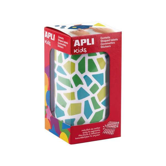 Rolo de 2460 adesivos mosaico Apli Kids - Adesivo à base de água - Sem solventes - Materiais 100% recicláveis ​​​​- Cores: Azul, Verde e Amarelo 