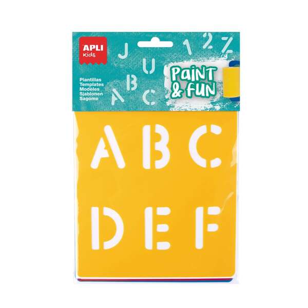 Apli Kids Sachet de 6 pochoirs lettres et chiffres - 26 lettres et 10 chiffres - Polypropylène souple - Lavable - Couleurs assorties 