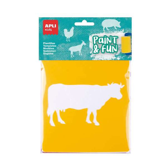 Conjunto de 6 stencils para animais de quinta Apli Kids - 8 formatos de animais - Polipropileno flexível - Lavável - Cores sortidas 