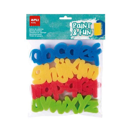 Kit de pintura e diversão Apli Kids com 26 carimbos de esponja, modelo ABC para carimbar - Formas de letras minúsculas - Cores sortidas 